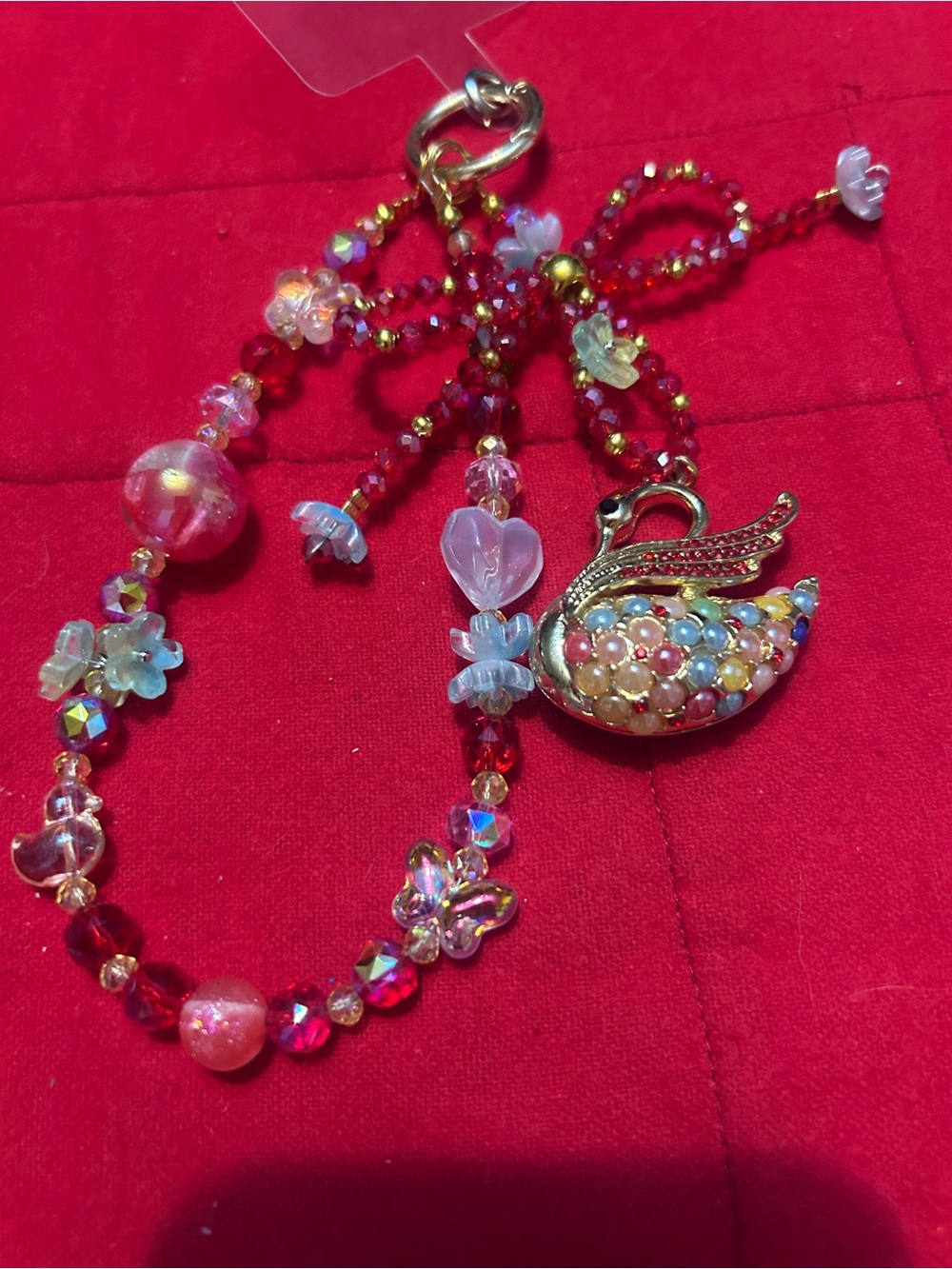 Gold-Tone Multicolor Crystal Swan Necklace - Women Jewelry